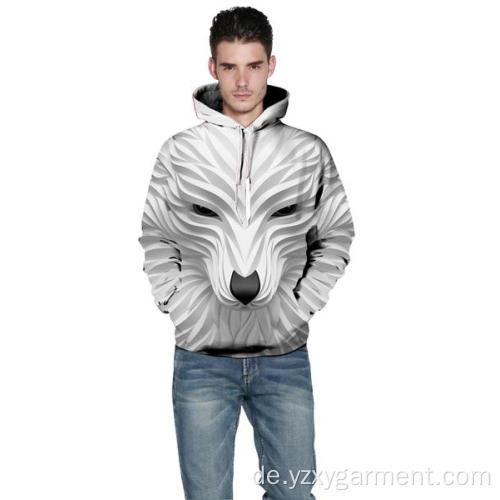 Weißer lächelnder Wolf 3D-Druck Hoodie